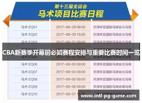 CBA新赛季开幕前必知赛程安排与重要比赛时间一览