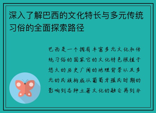 深入了解巴西的文化特长与多元传统习俗的全面探索路径